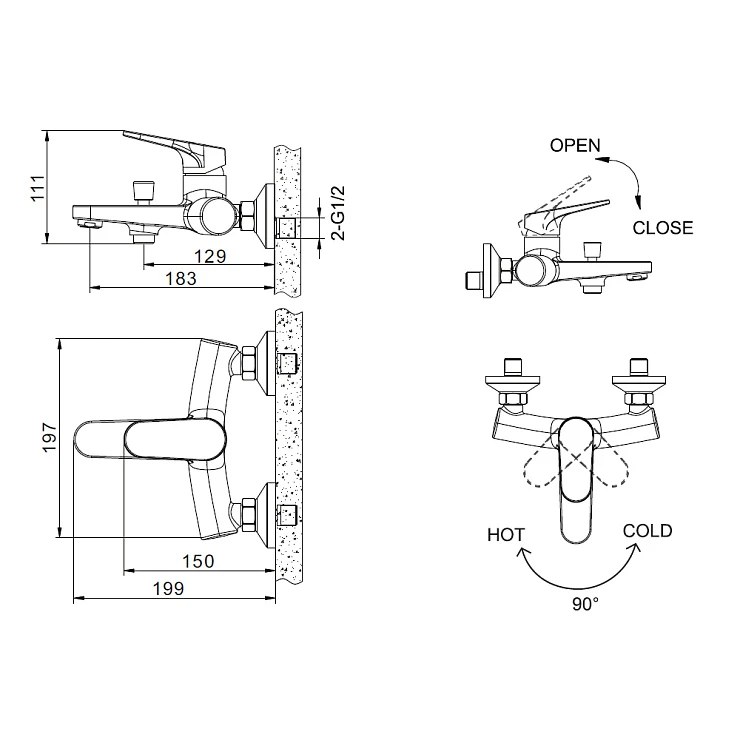 Смеситель для ванны с душем Bravat Eler F6191238CP-01-RUS хром