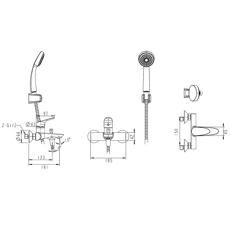 Смеситель для ванны с душем Bravat Drop F64898C-B хром
