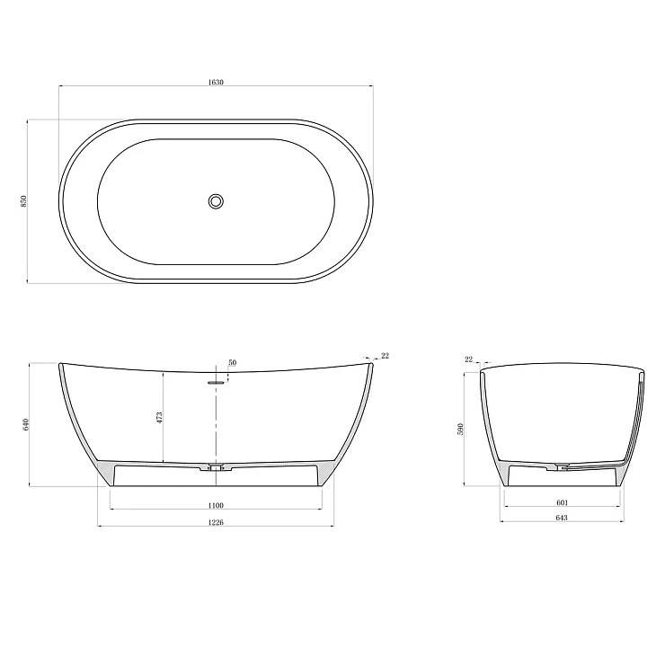 Ванна из искусственного камня Azario JENNER 163x85x64 JEN16385S белая матовая