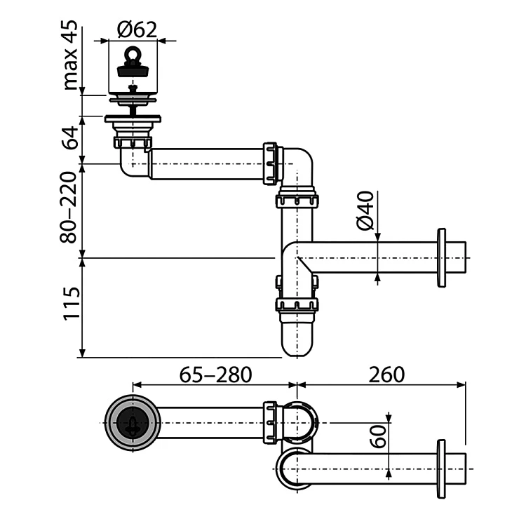 Сифон для раковины Alcaplast A413 белый