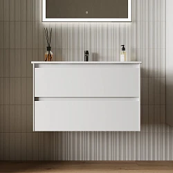 Тумба с раковиной Sancos Cento 80 белый глянец