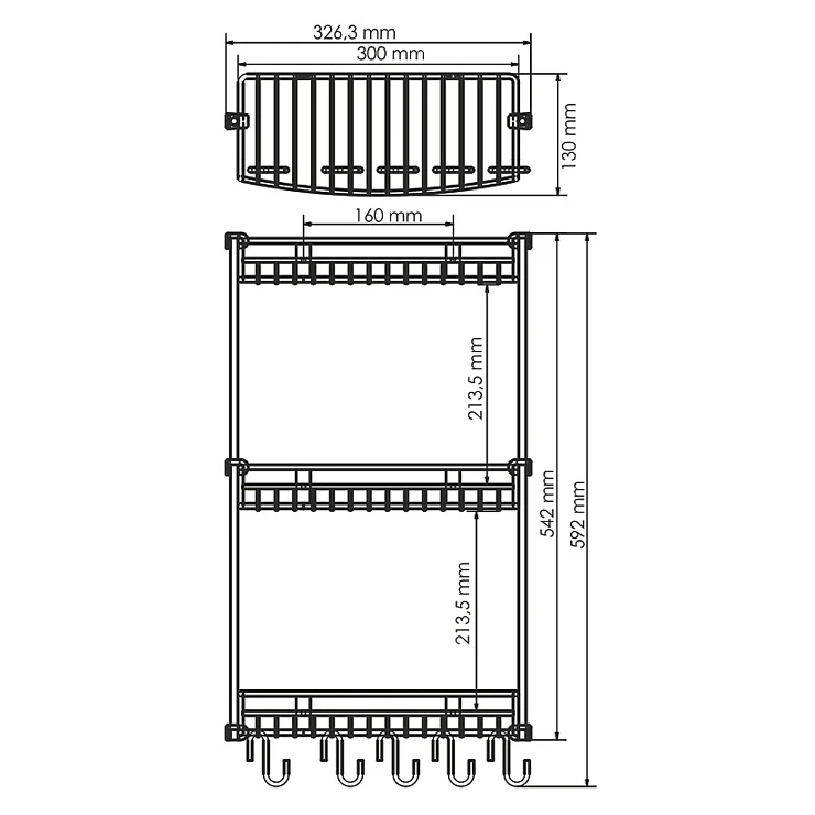 Полка Wasserkraft K-1433 3-ярусная, с крючками, хром