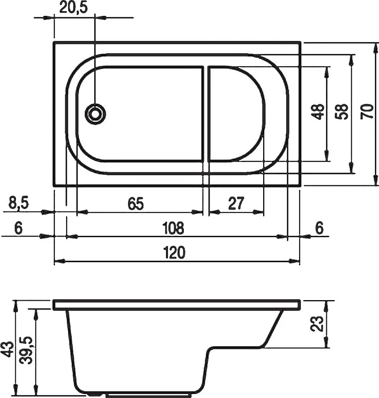 Акриловая ванна Riho Petit 120x70 B149001005 белая глянцевая