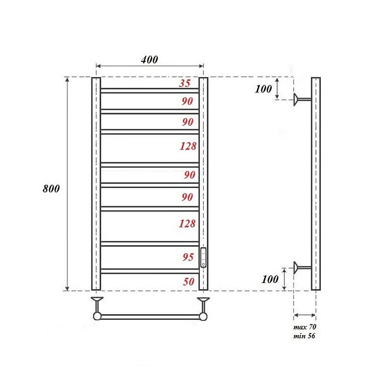 Полотенцесушитель электрический Bonna Diane 800x400 BNP-EV10C-dt8040Ch хром