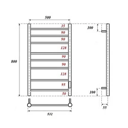 Полотенцесушитель электрический Bonna Tesej 800х500 BNP-EV9/10F-dt8050Gt графит