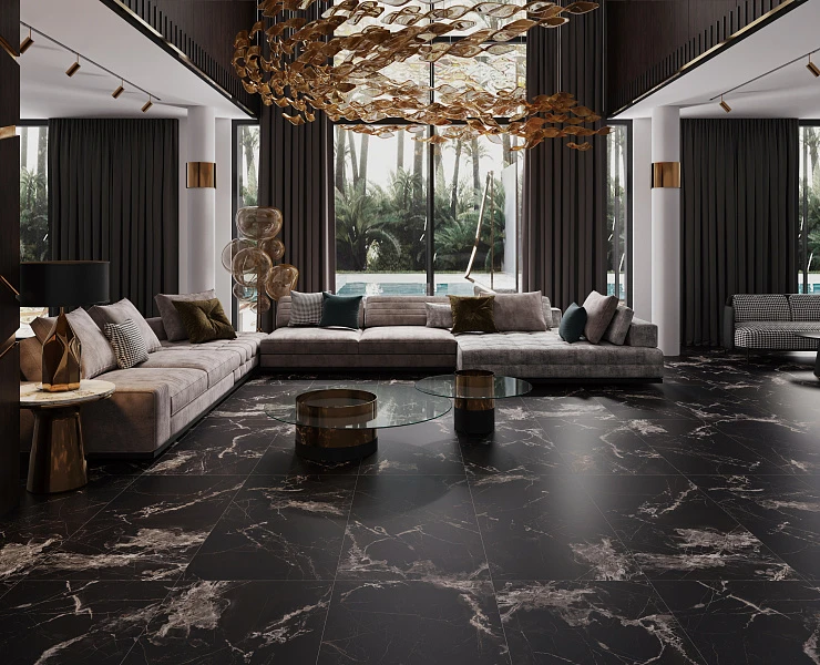Керамогранит House 60х120 см HW6202 черный мрамор рельефная карвинг
