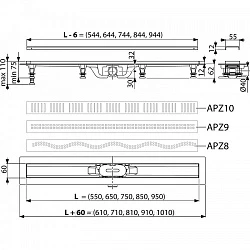 Душевой лоток AlcaPlast APZ10-Simple 650M с решеткой и опорами, хром