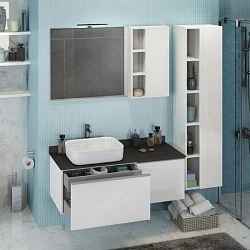 Тумба с раковиной Comforty Милан 120 00-00004023CF белая глянцевая, с антрацитовой столешницей