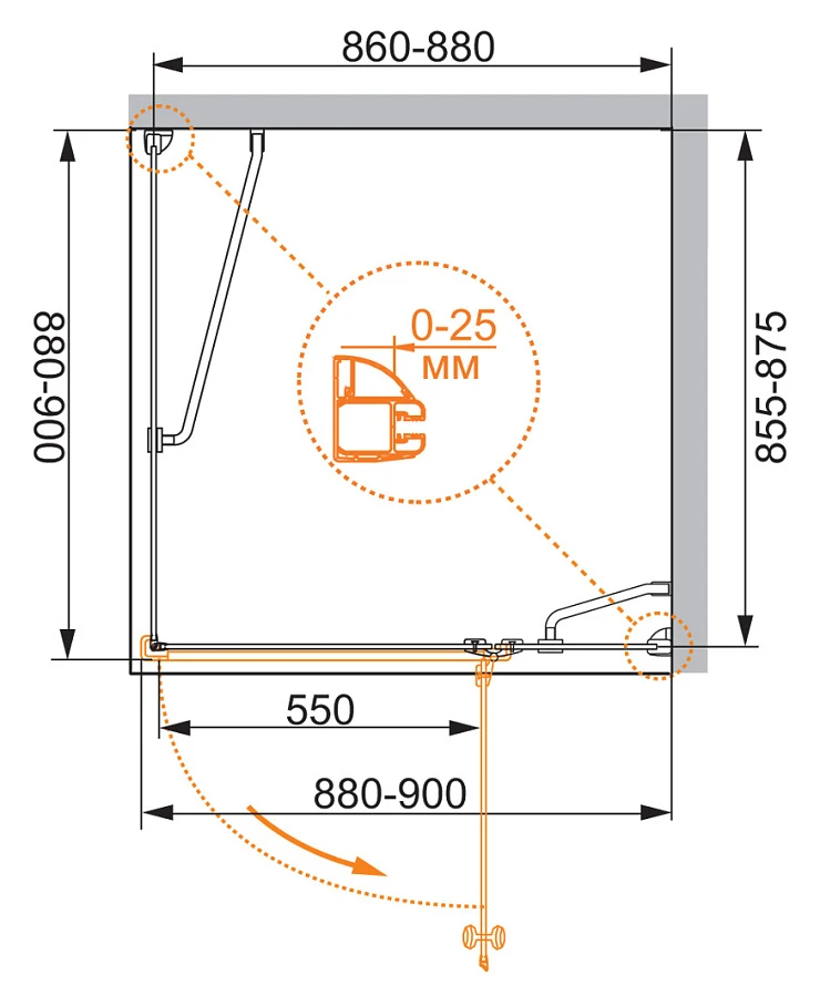 Душевой уголок Cezares Verona 90x90см VERONA-W-A-1-90-P-Cr-R профиль хром, стекло рифленое