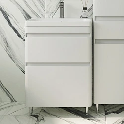 Тумба с раковиной Style Line Атлантика 60 напольная, антискрейч белый матовый