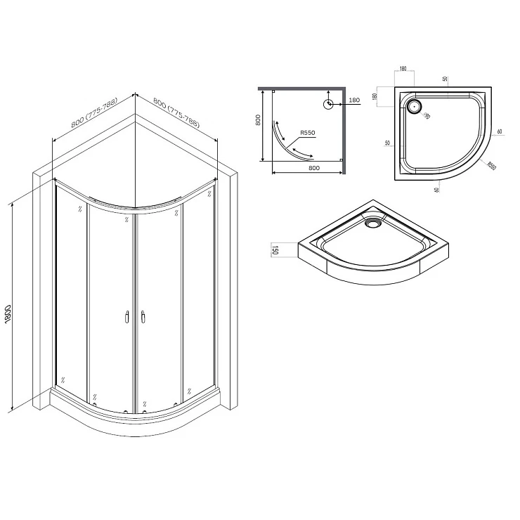 Душевой уголок AM.PM X-Joy 80x80см W88E-205-080MT профиль матовый хром, стекло прозрачное