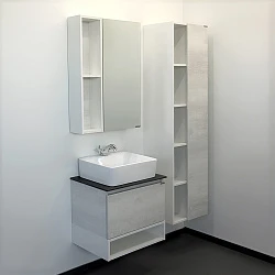 Тумба с раковиной Comforty Прага 60 00-00003478CF дуб белый, с антрацитовой столешницей