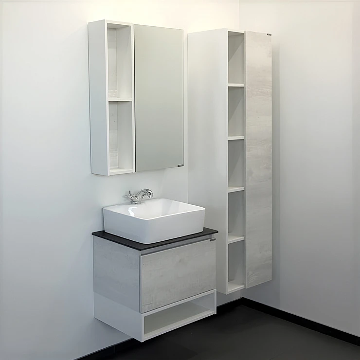 Тумба с раковиной Comforty Прага 60 00-00003478CF дуб белый, с антрацитовой столешницей