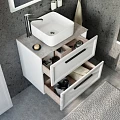 Мебель для ванной STWORKI Эстерсунд 75 белая матовая, простоун беж с отверстием под смеситель в стол