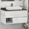 Тумба с раковиной Comforty Прага 90 00-00003828 дуб белый, с антрацитовой столешницей