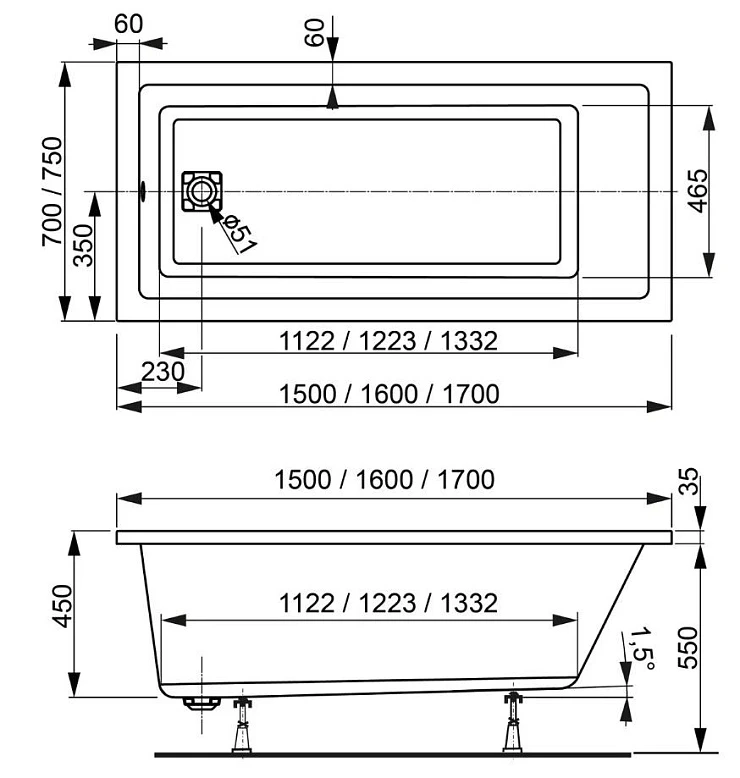 Акриловая ванна Vagnerplast Cavallo 170x75 VPBA170CAV2X-04 белая глянцевая