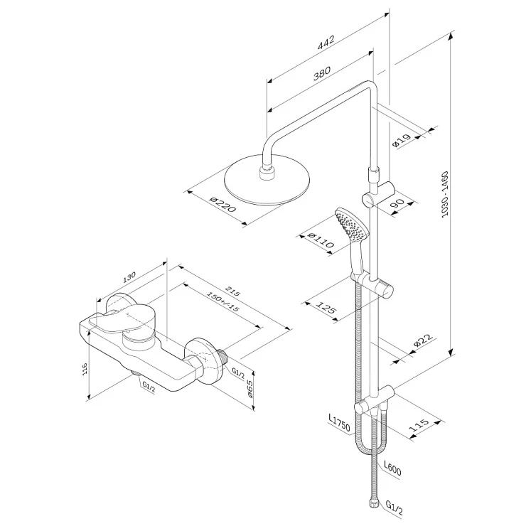 Душевая стойка AM.PM X-Joy F43885A24 со смесителем, белый