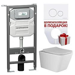 Комплект инсталляция Ceramica Nova с кнопкой, унитазом и шумоизоляцией