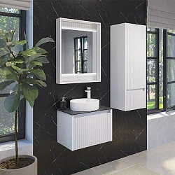 Тумба с раковиной Comforty Марсель-60 00-00012272CF белая матовая, со столешницей Калакатта Блэк