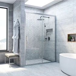 Душевая дверь в нишу Vegas Glass ZP NOVO h2000 110 07 01 профиль матовый хром, стекло прозрачное