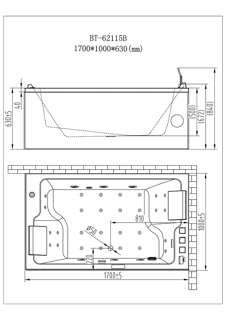 Акриловая ванна Orans BT62115B L 100x170см 62115L0 с гидромассажем белая глянцевая