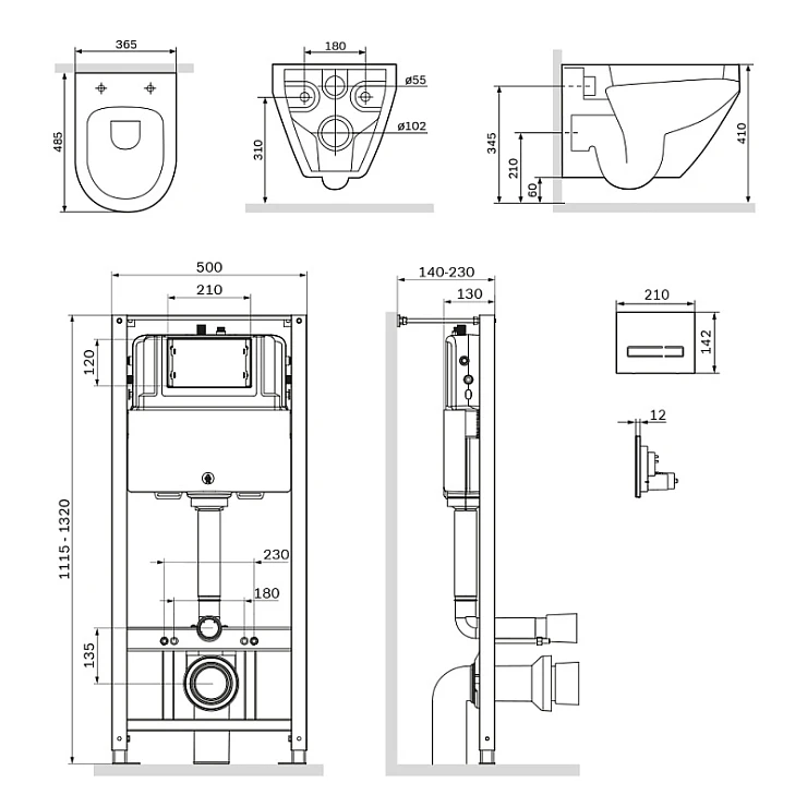 Инсталляция с унитазом и клавишей AM.PM Spirit 2.0 IS450A38.701700 белый, синий, черный