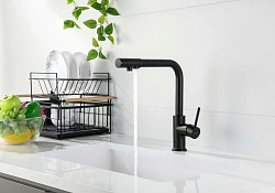 Смеситель для кухни Aquatek Европа AQ1386MB с краном для питьевой воды, матовый черный