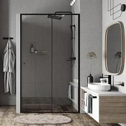 Душевая дверь в нишу Wasserkraft Dill 140см 61S31 профиль черный, стекло прозрачное