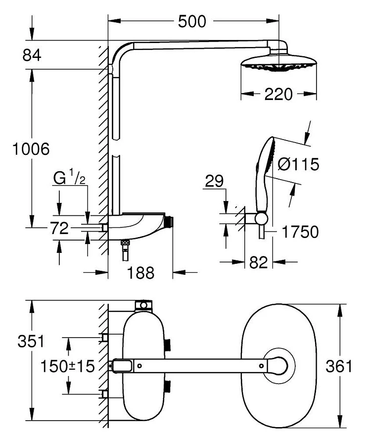 Душевая стойка Grohe Rainshower System SmartControl Duo 360 26250LS0 белая луна