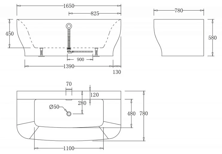 Акриловая ванна BelBagno 165x78x59 BB74-1650 белая глянцевая