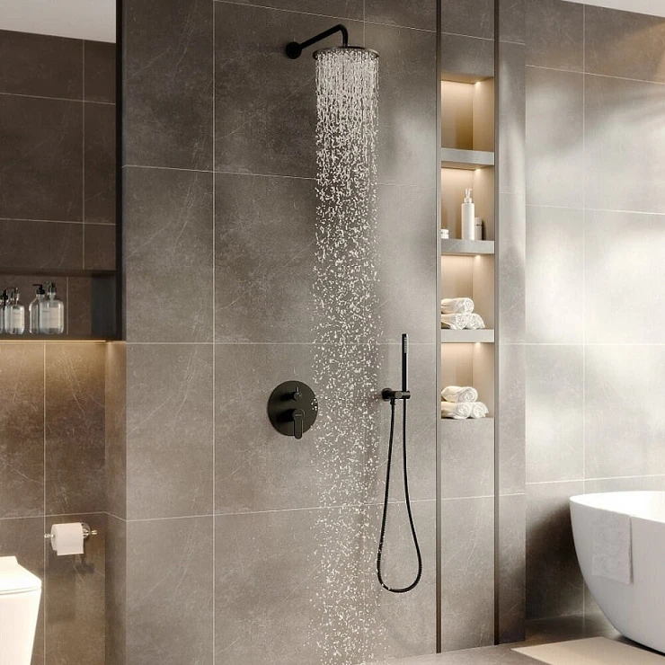 Душевой комплект BERGES NARDIS 2R BLACK с внутренней частью, черный матовый