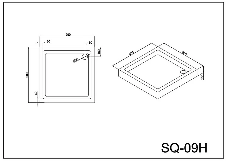 Душевой поддон Black & White Stellar Wind 90x90см SQ-09H белый