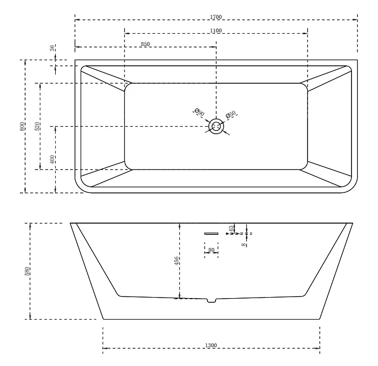 Акриловая ванна ABBER 170x80 AB9212-1.7 белая глянцевая