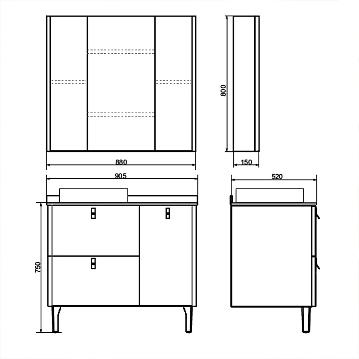 Тумба с раковиной Comforty Сорренто 90Н 00-00000821CF светло-серая, с антрацитовой столешницей