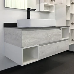 Тумба с раковиной Comforty Прага 120 00-00004130CF дуб белый, с антрацитовой столешницей