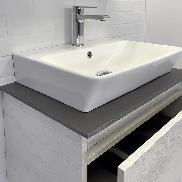 Тумба с раковиной Comforty Прага 60 дуб 00003465CF белая, с антрацитовой столешницей