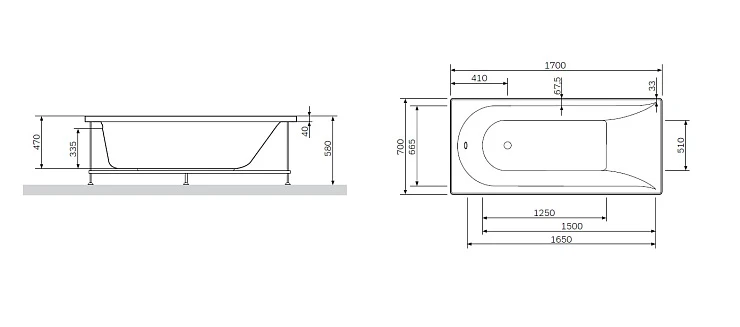 Каркас для ванны AM.PM Spirit W72A-170-070W-R2 серый