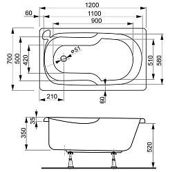 Акриловая ванна Vagnerplast Nike 120x70 VPBA127NIK2E-04 белая глянцевая