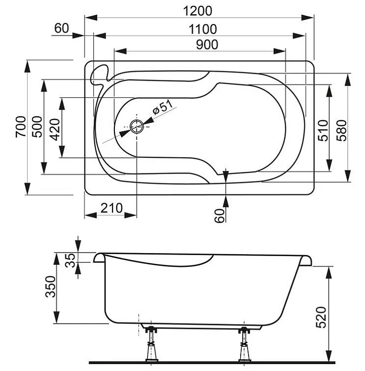Акриловая ванна Vagnerplast Nike 120x70 VPBA127NIK2E-04 белая глянцевая