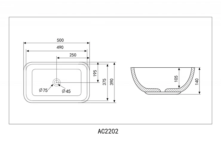 Раковина накладная ABBER Rechteck AC2202MB черная матовая