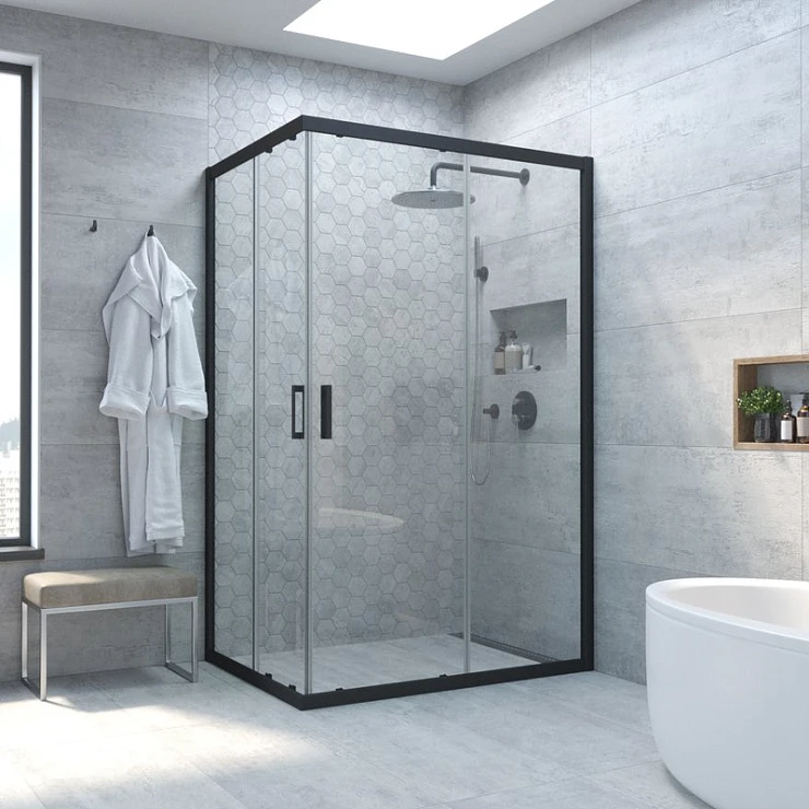 Душевой уголок Vegas Glass ZA-F Novo h2000 120*90 02М 01 профиль черный матовый, стекло прозрачное