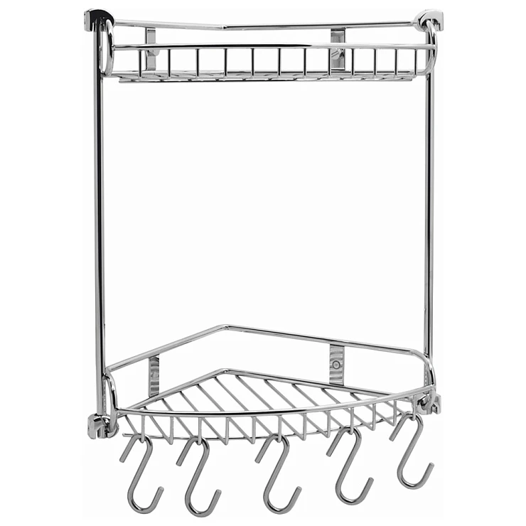 Полка Wasserkraft K-1222 2-ярусная, угловая, с крючками, хром