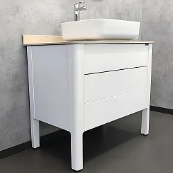 Тумба с раковиной Comforty Лондон 90-2 00004138841 белая глянцевая, с бежевой столешницей