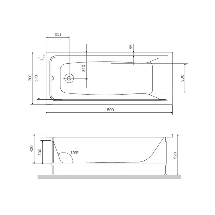 Каркас для ванны AM.PM Gem W90A-150-070W-R серый