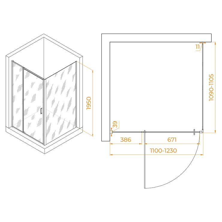Душевой уголок RGW PA-078B 110x110 см 350807812-14 профиль черный матовый, стекло прозрачное