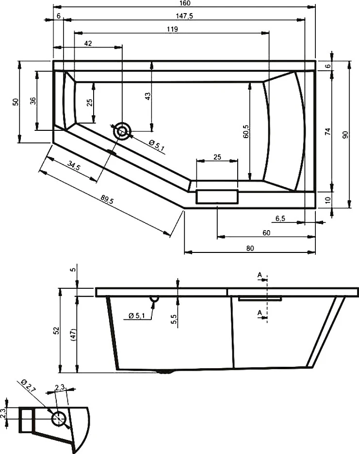 Акриловая ванна Riho Geta 160x90 B030001005 левая, белая глянцевая