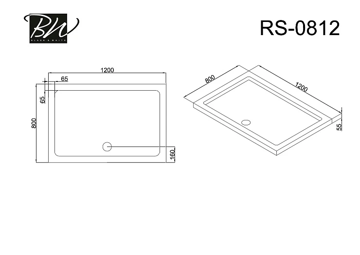 Душевой поддон Black & White Stellar Wind 120х80см RS-0812 белый
