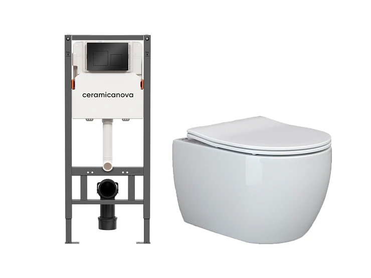 Комплект инсталляции Ceramica Nova CN121002MB с унитазом CN3001, кнопка черная матовая