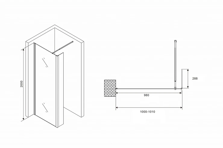 Душевая перегородка ABBER Immer Offen 100см AG66100B профиль черный, стекло прозрачное