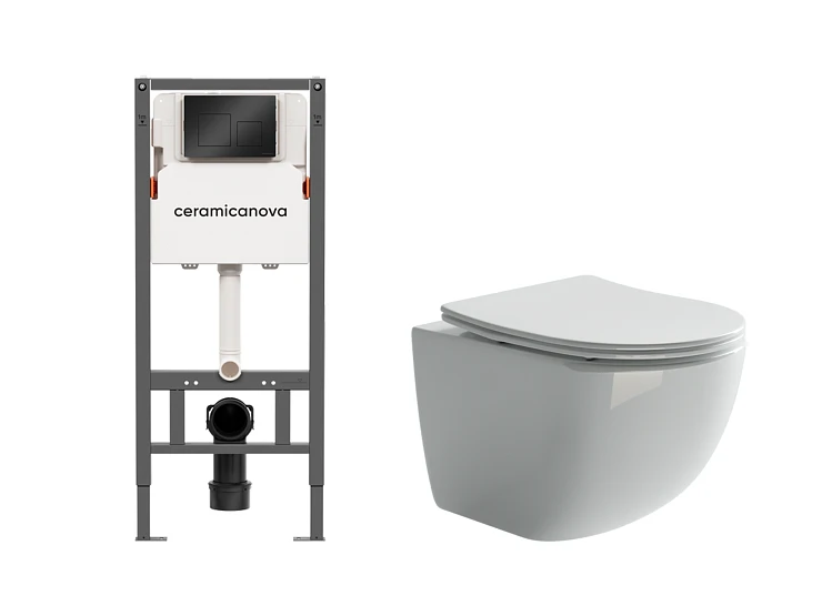 Комплект инсталляции Ceramica Nova CN121002MB с унитазом CN3009, кнопка черная матовая